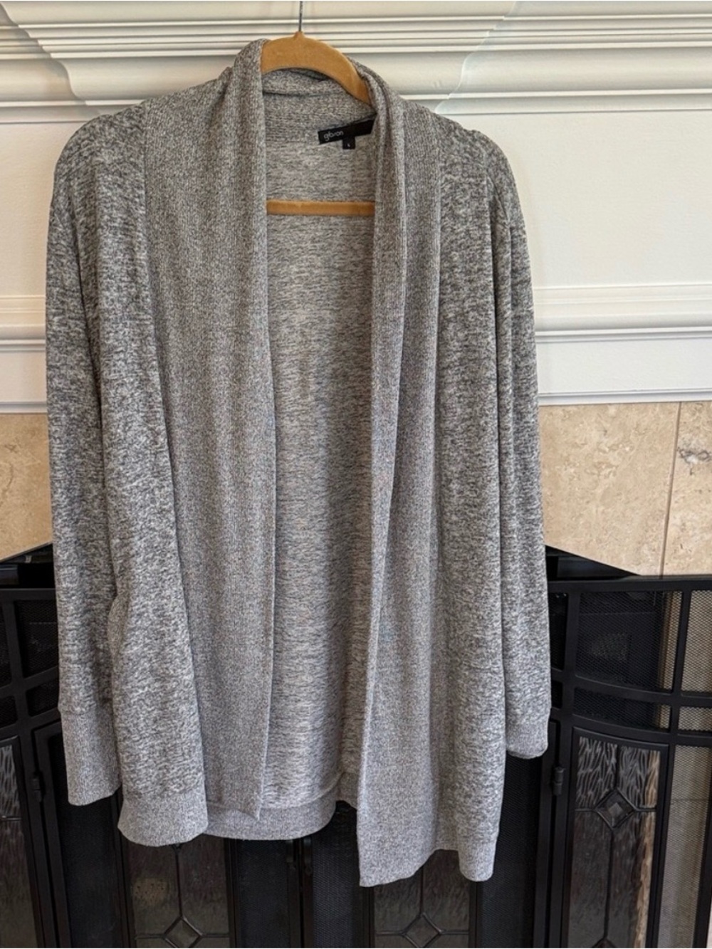 Gibson Nordstrom Gray Open Front Shawl Collar Cardigan Sweater L
